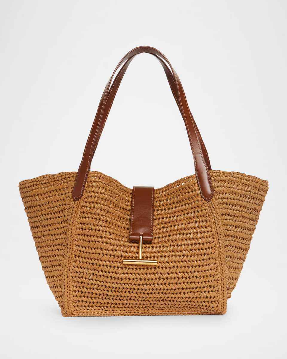 Tara Medium Tote Bag in Raffia Viscose and Leather
